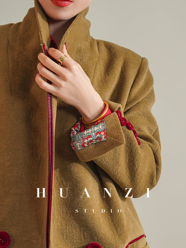 Huanzi non-ironing technology short retro fur coat mid-length windbreaker suit jacket- Nina