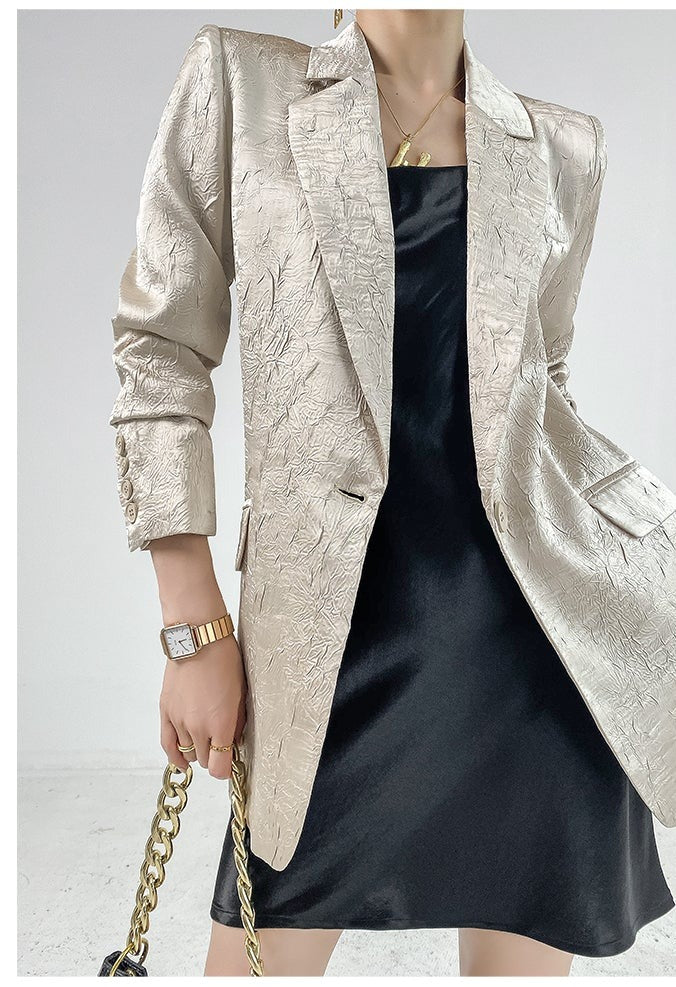 Huanzi high end designer high-quality satin jacquard suit jacket blazer - Nibi