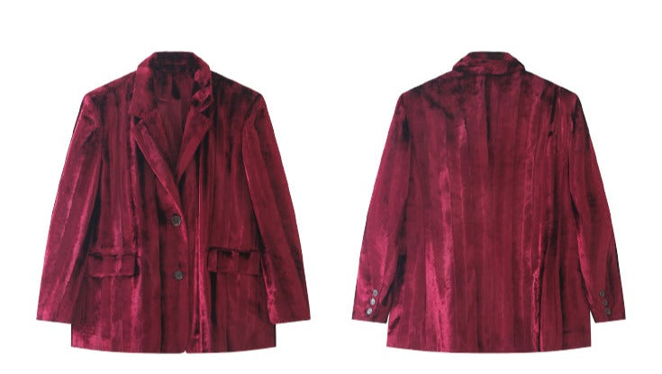 WANXO wine red acetate velvet suit jacket new high-end silhouette coat- Serena