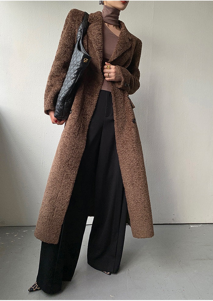 WANXO camel high waist drooping casual pants new straight loose wide leg pants- Tela