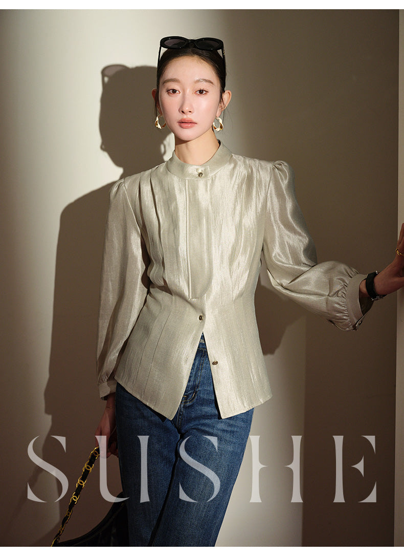 SUSHE Gold Series Retro Spring Women's 2023 Loose Stand Collar Shirt -Star