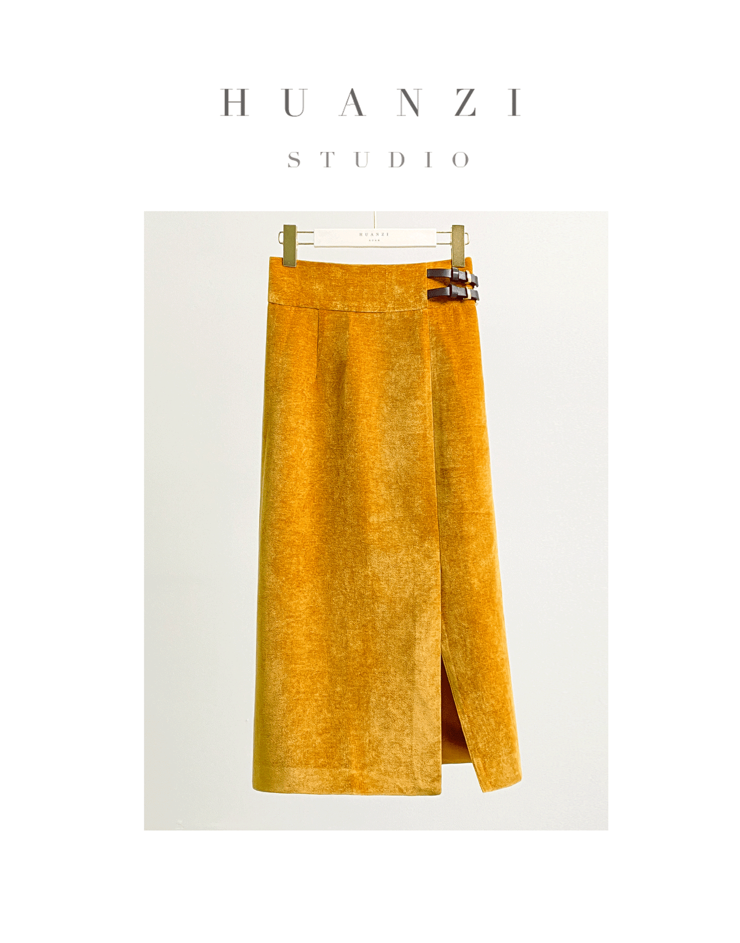 Huanzi new French velvet fashionable high waist slim and small slit skirt female- Elvin