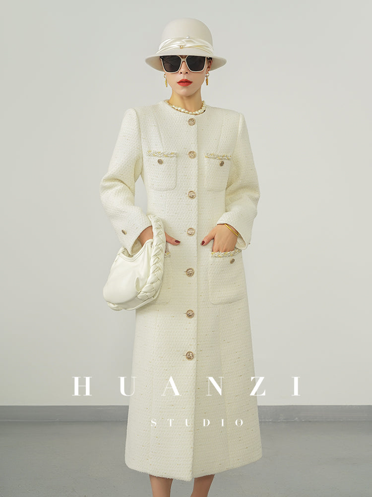 Huanzi new detachable acetate leader wool tweed small fragrance wind coat dress- Ray