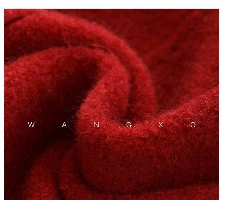 WANXO French red Hepburn style woolen coat new waist and thin long woolen coat- Crissy