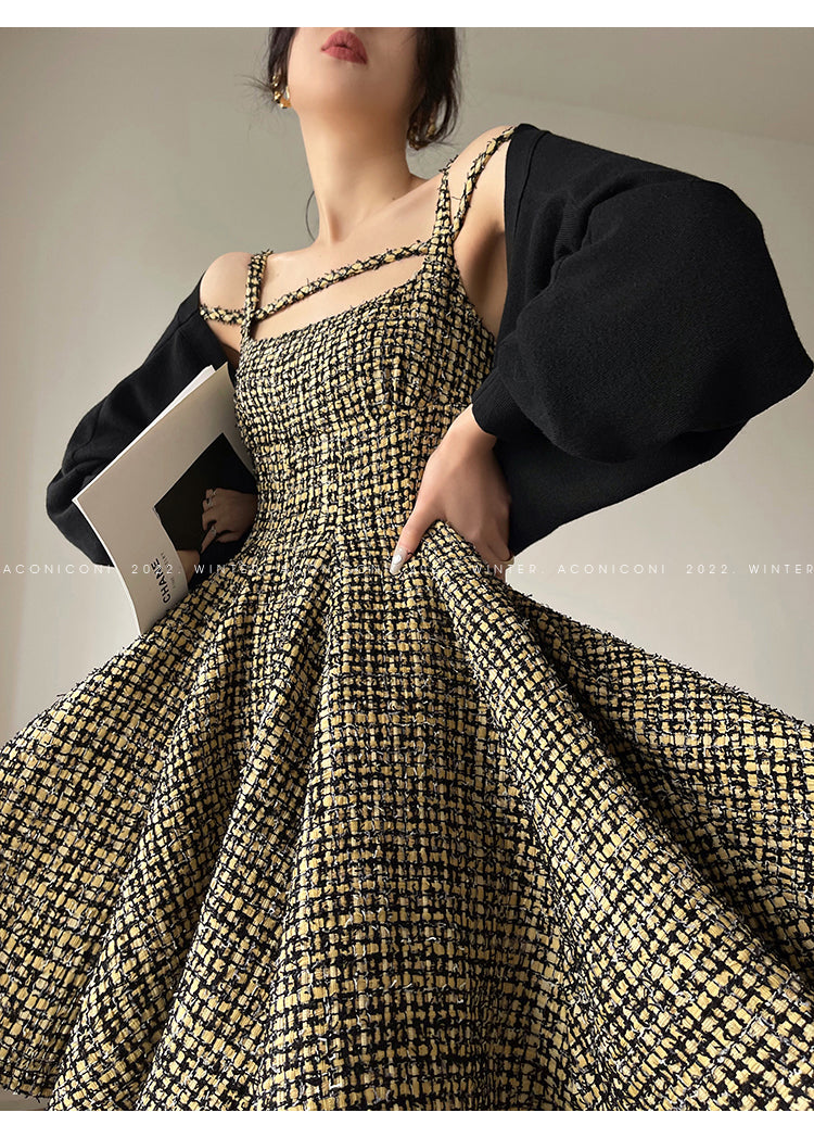 Aconiconi|Short Skater Tweed dress- Hemerocallis