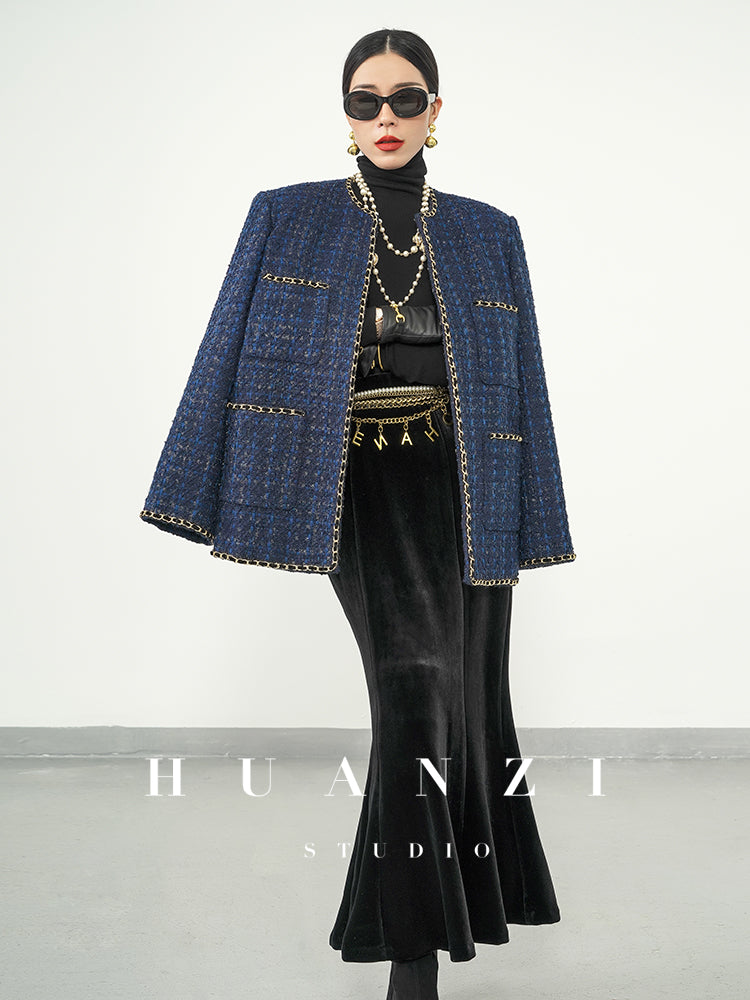 Huanzi new collection-level high-definition small fragrant wind jacket female plaid suit with a complete set- Bibi