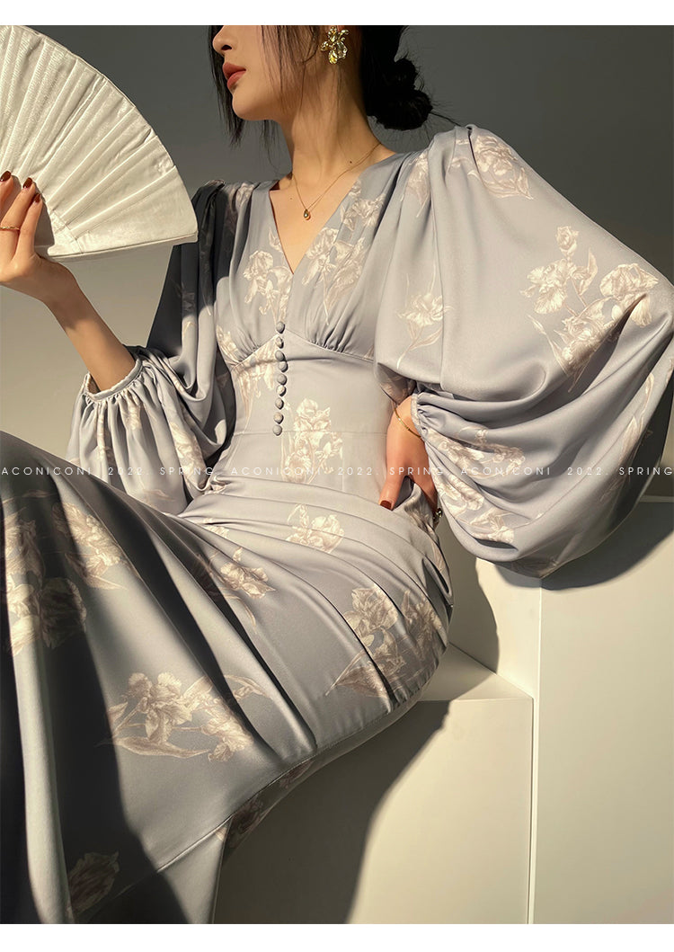 Aconiconi|kite white French elegant v-neck mid-length fishtail dress -Qingshan