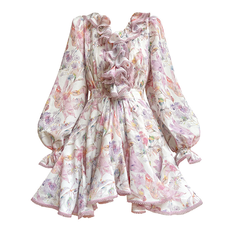 Aconiconi| High end designer printed top shirt + A-line skirt suit - Hyacinth
