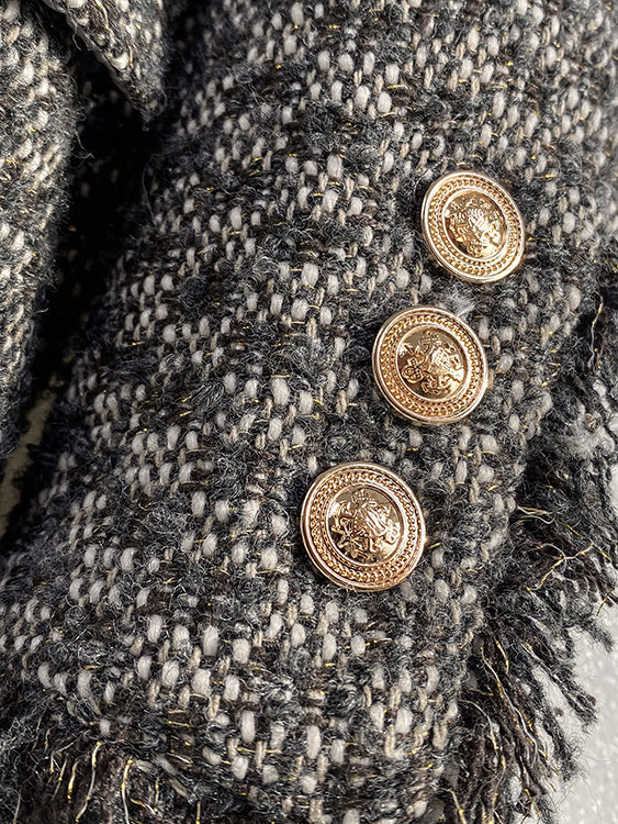 Wool Rough Flower Middle Gray Black High end Winter Jacket Coat- Teisd
