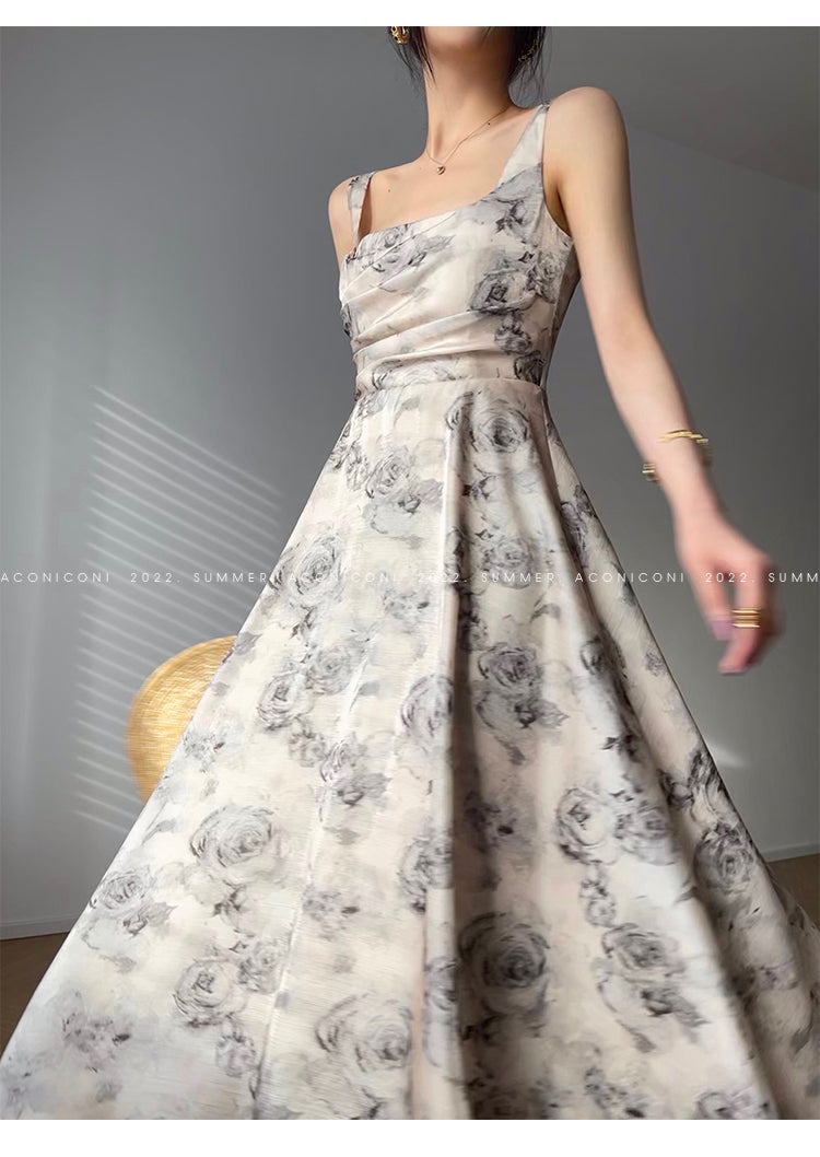 Aconiconi|French Print Goddess Sleeveless Long Dress - Garden of Thorns