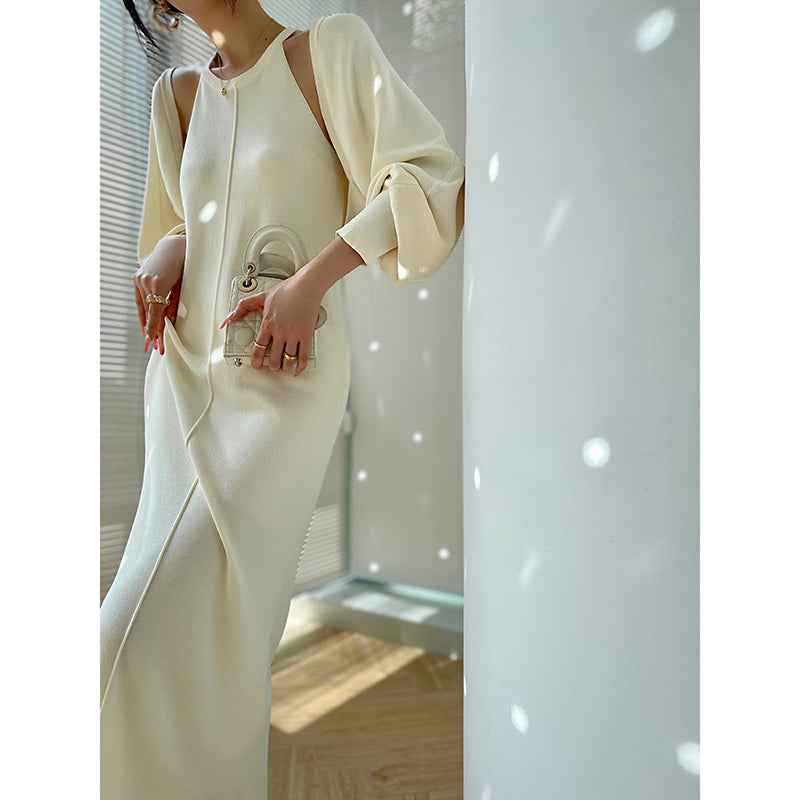 Aconiconi| Knitted dress suit + classic shawl versatile cardigan - Paris