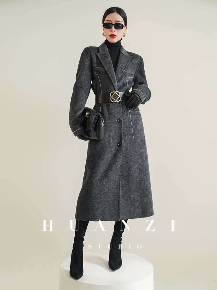 Huanzi new high-end color waist sheep wool double-sided woolen coat- JJ