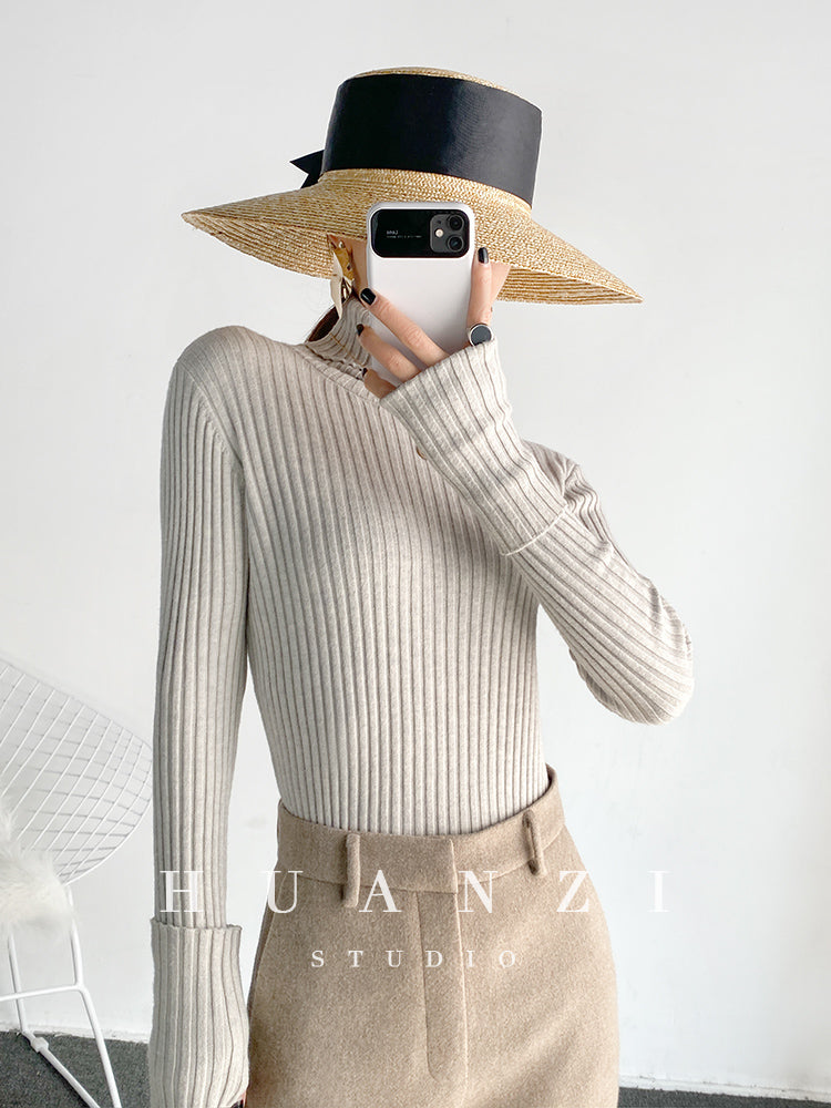 High end pile collar knitted turtleneck sweater -Sulia