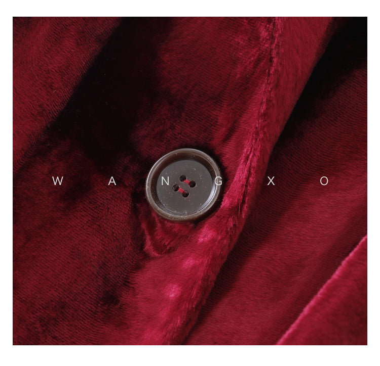 WANXO wine red acetate velvet suit jacket new high-end silhouette coat- Serena