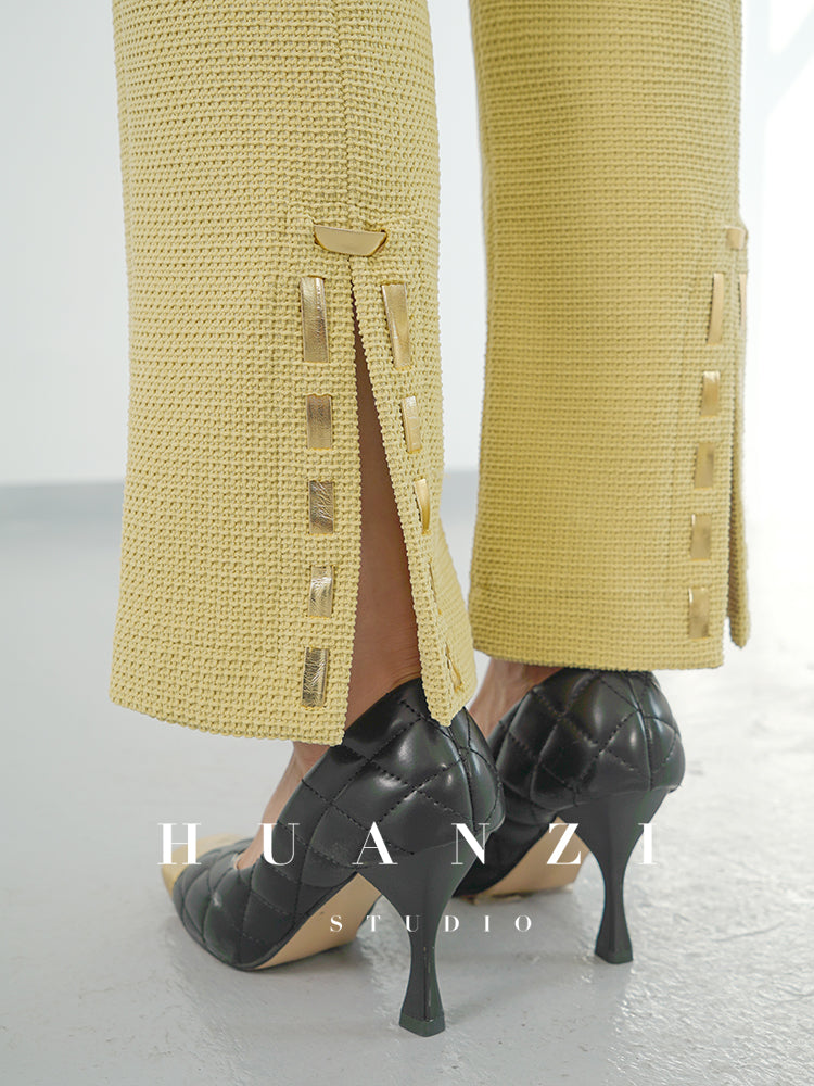 Huanzi new handmade micro-wide suit jacket with back slit straight-leg micro-launched trousers suit set- Emera