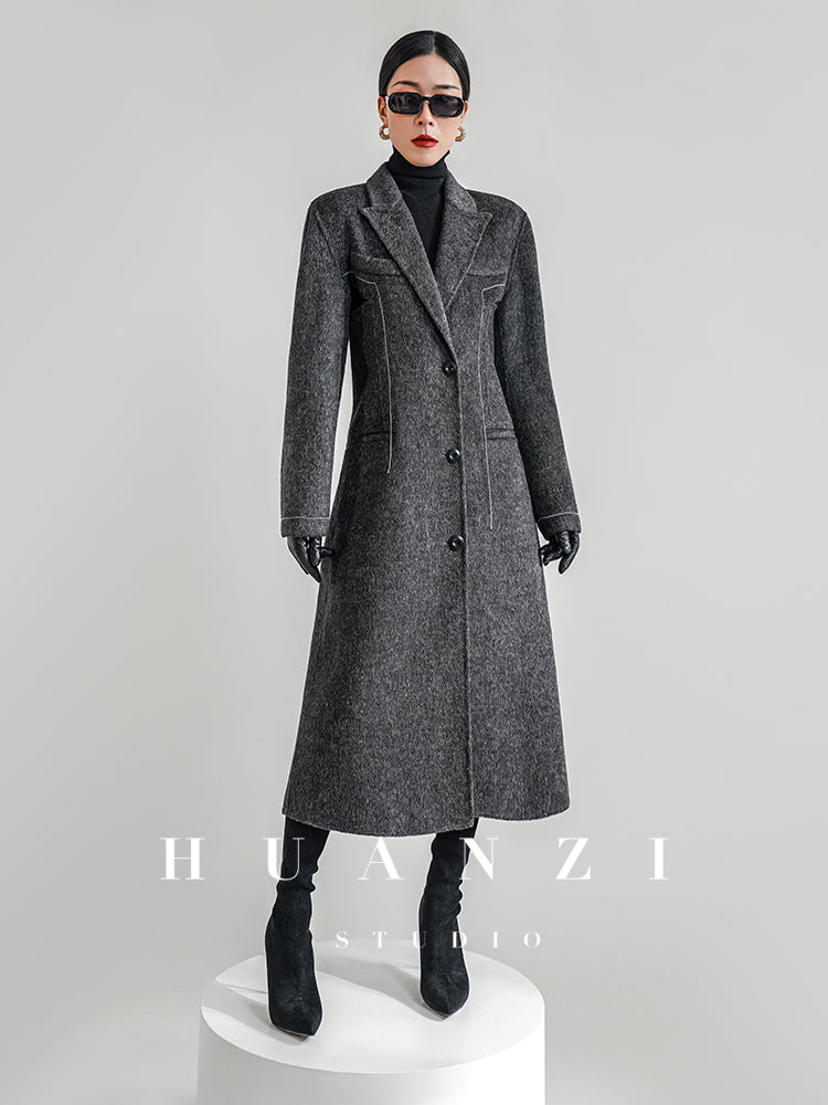 Huanzi new high-end color waist sheep wool double-sided woolen coat- JJ