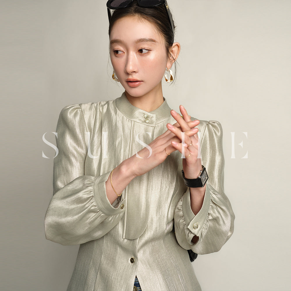 SUSHE Gold Series Retro Spring Women's 2023 Loose Stand Collar Shirt -Star