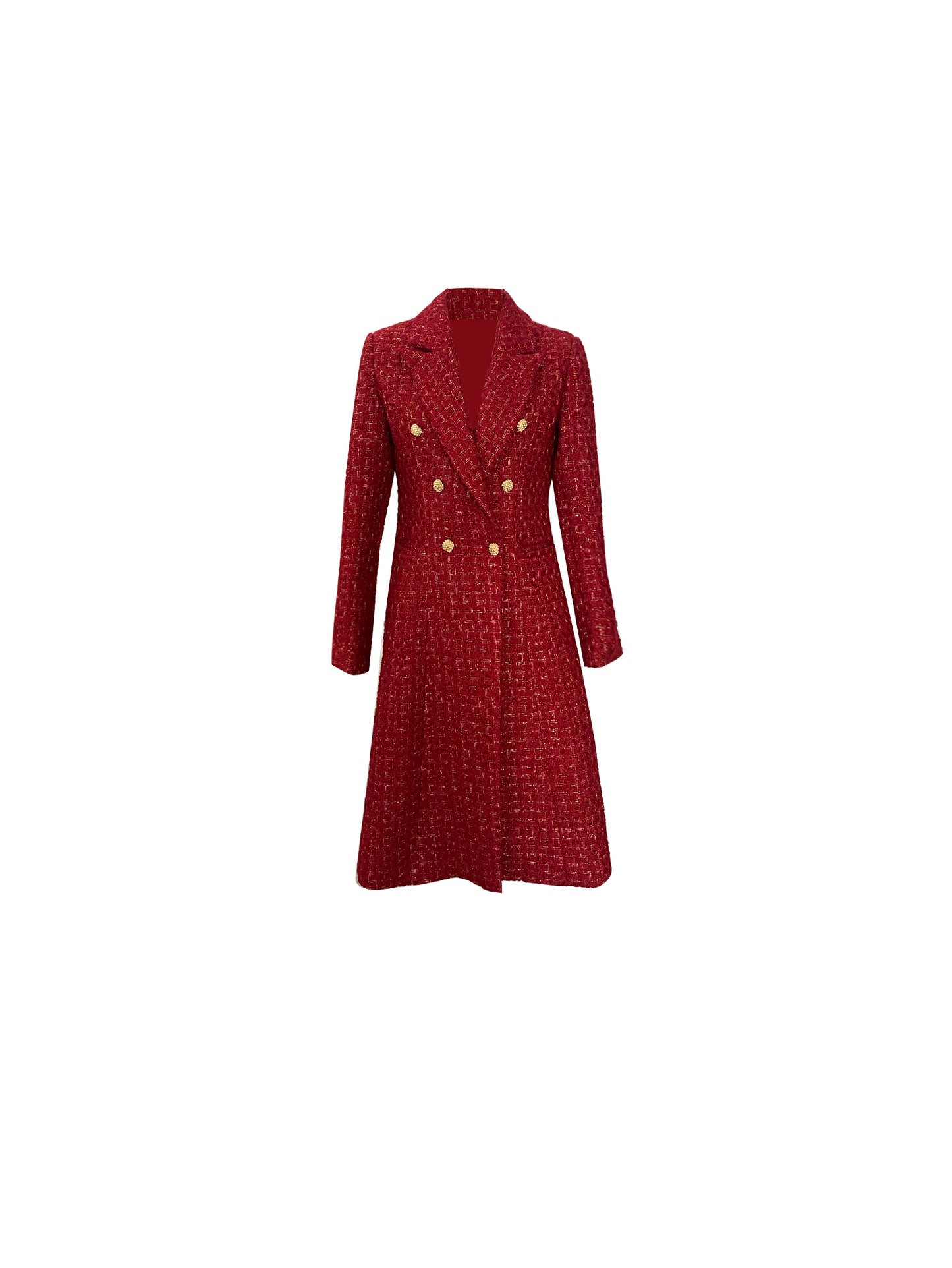 French retro wine red elegant modern bright light luxury waist modern mid-length coat jacket= Dora
