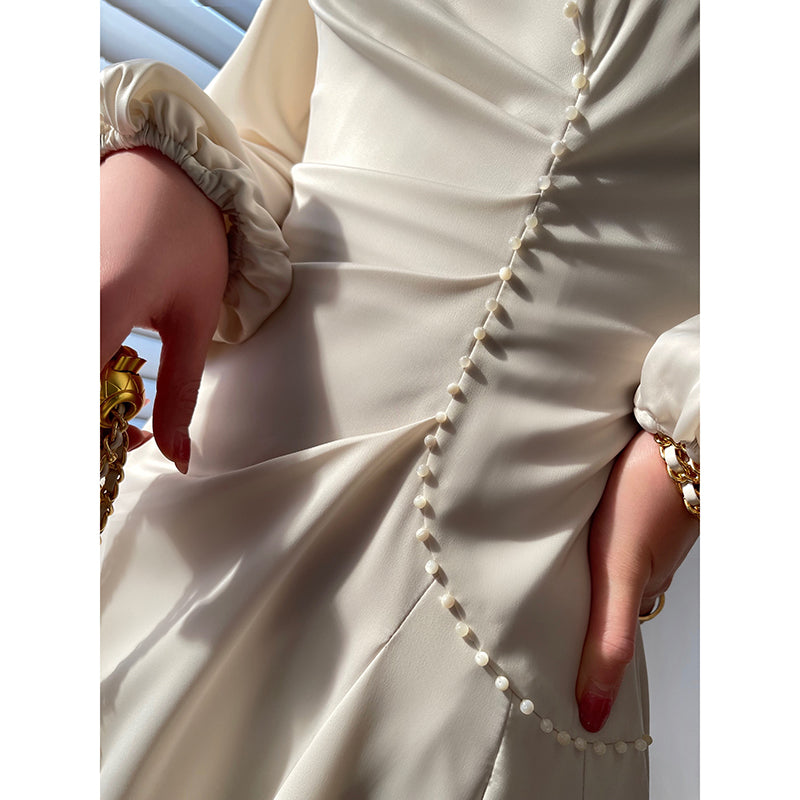 Aconiconi|Classic Simple French Tea Break Light Luxury High Sense Dress Long Skirt- Eloisa