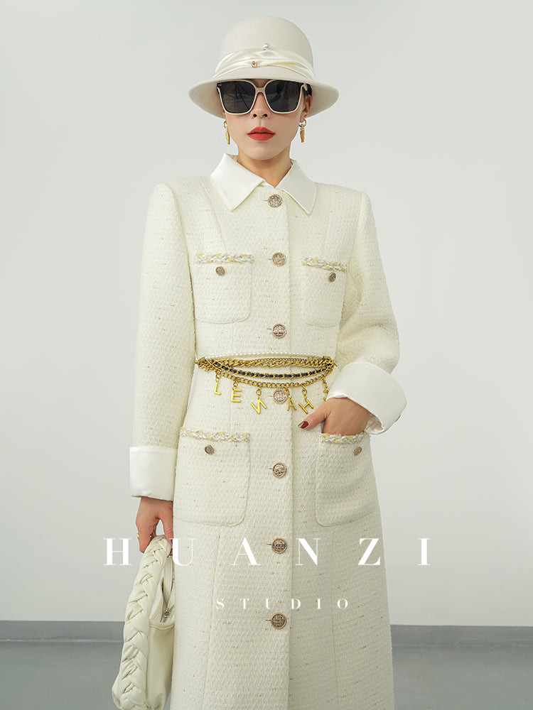 Huanzi new detachable acetate leader wool tweed small fragrance wind coat dress- Ray