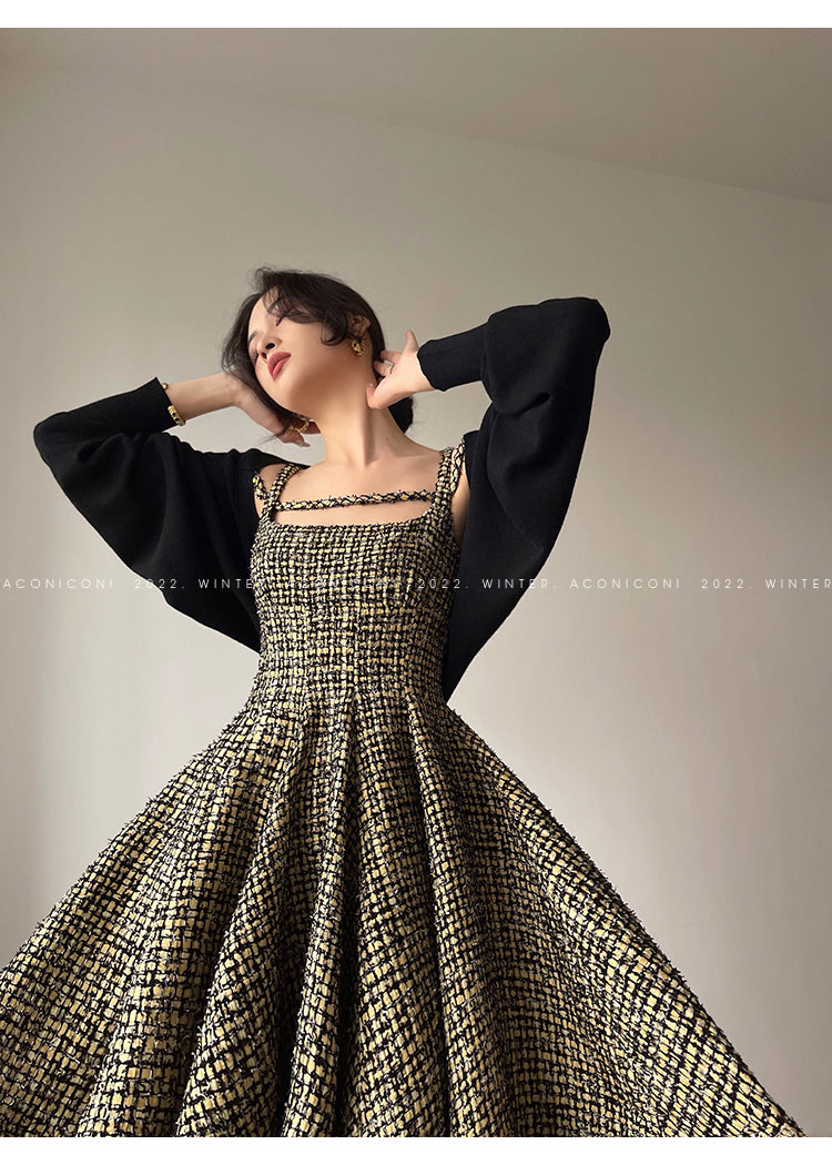 Aconiconi|Short Skater Tweed dress- Hemerocallis