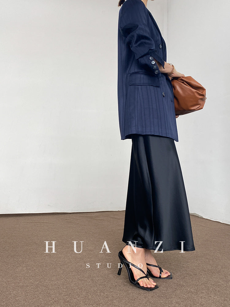 Huanzi high end tri-acetic satin drape high-end suit white silk blazer suit -Bioba