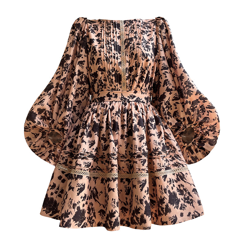 Aconiconi| French print high-end balloon sleeve top dress - Lin Yingyu