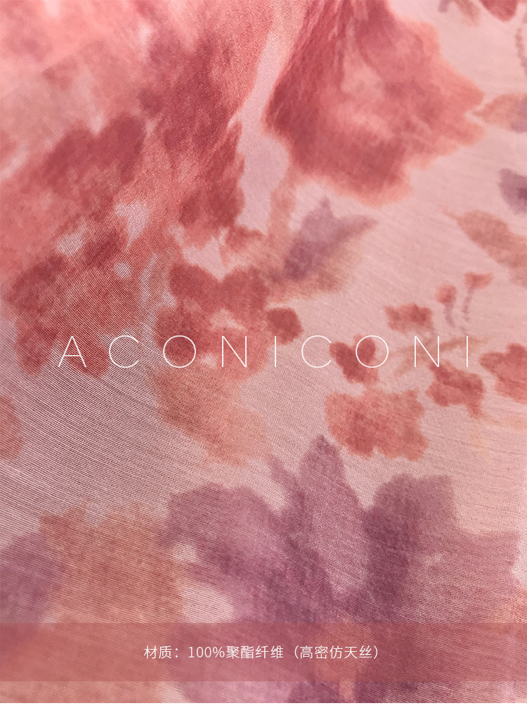 Aconiconi|Romantic French print luxury handmade haute couture beaded v-neck midi dress - Pilore