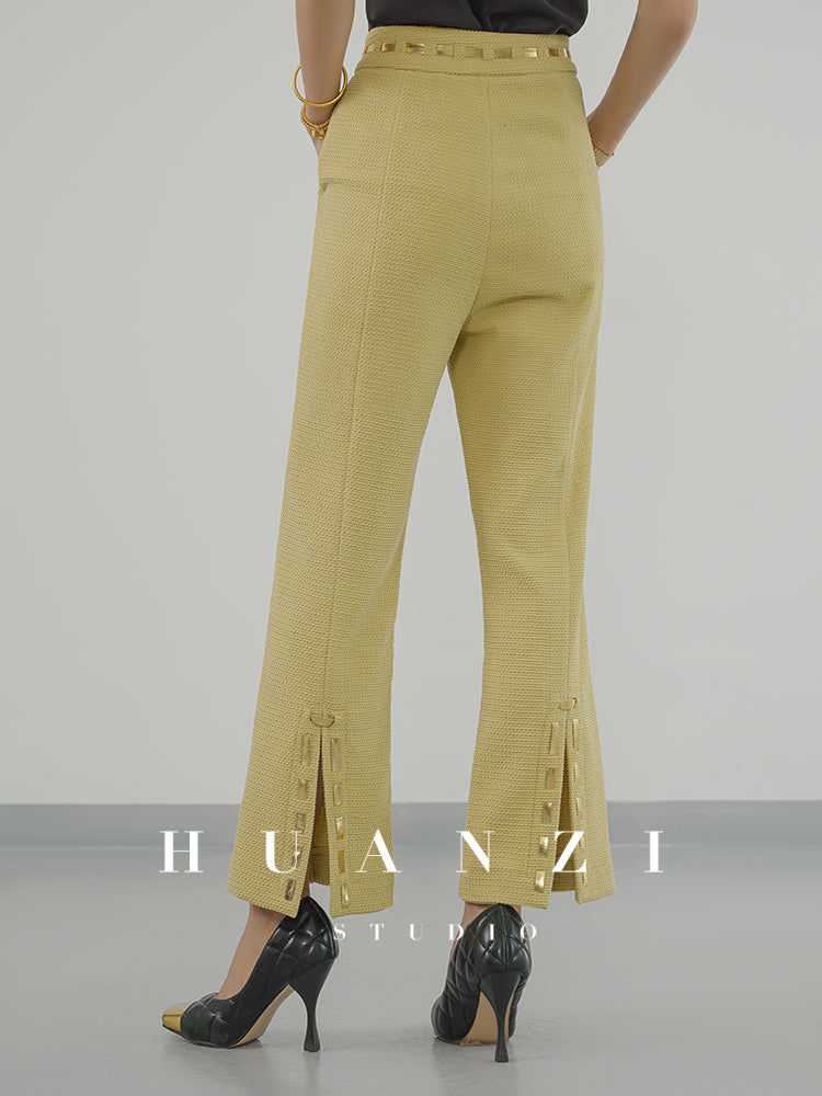 Huanzi new handmade micro-wide suit jacket with back slit straight-leg micro-launched trousers suit set- Emera