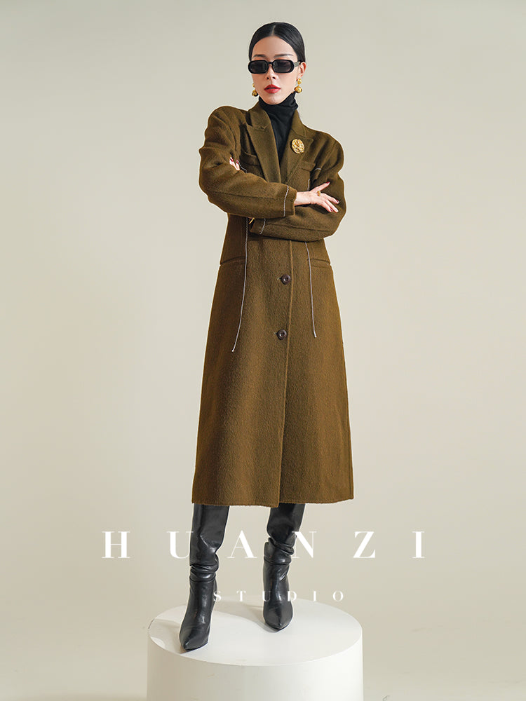 Huanzi new high-end color waist sheep wool double-sided woolen coat- JJ