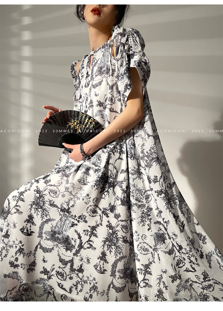 Aconiconi|Calligraphy Art Print Halter Neck Off Shoulder Long Dress - Anne Love