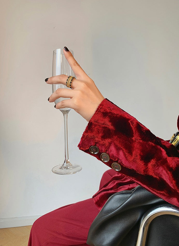 WANXO wine red acetate velvet suit jacket new high-end silhouette coat- Serena