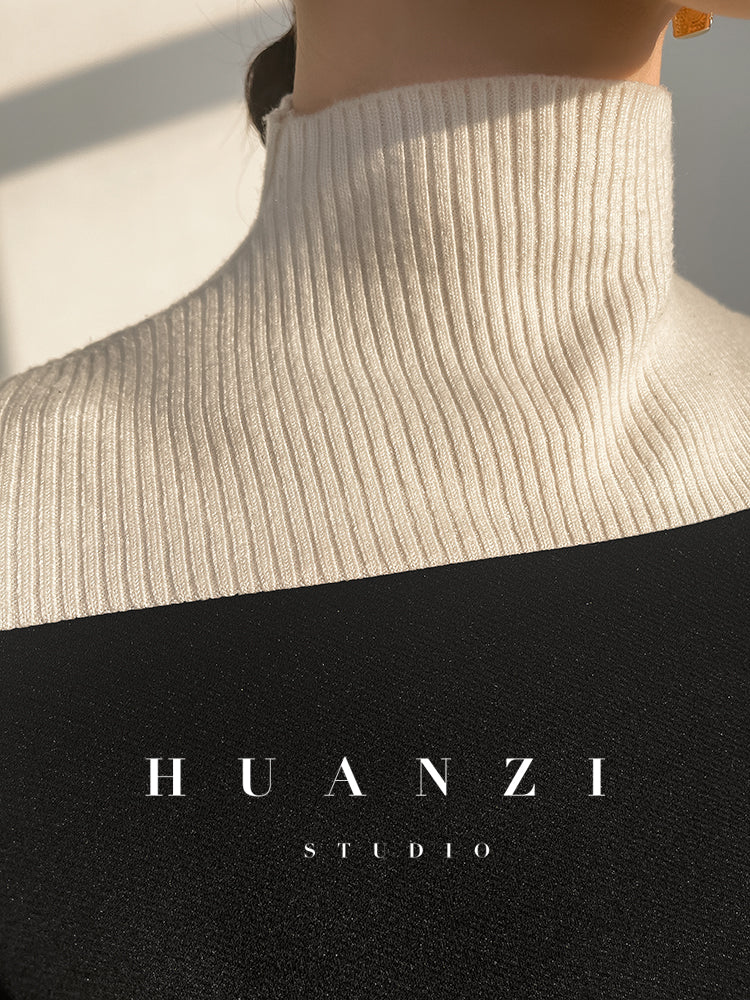 Huanzi new elegant classic black high turtle neck dress - Kios