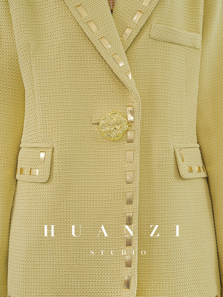 Huanzi new handmade micro-wide suit jacket with back slit straight-leg micro-launched trousers suit set- Emera
