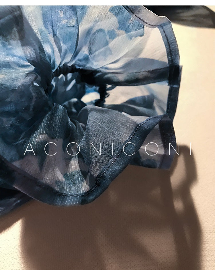 Aconiconi|French elegant blue print spring summer dress - hiju