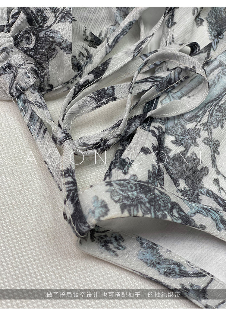 Aconiconi|Calligraphy Art Print Halter Neck Off Shoulder Long Dress - Anne Love