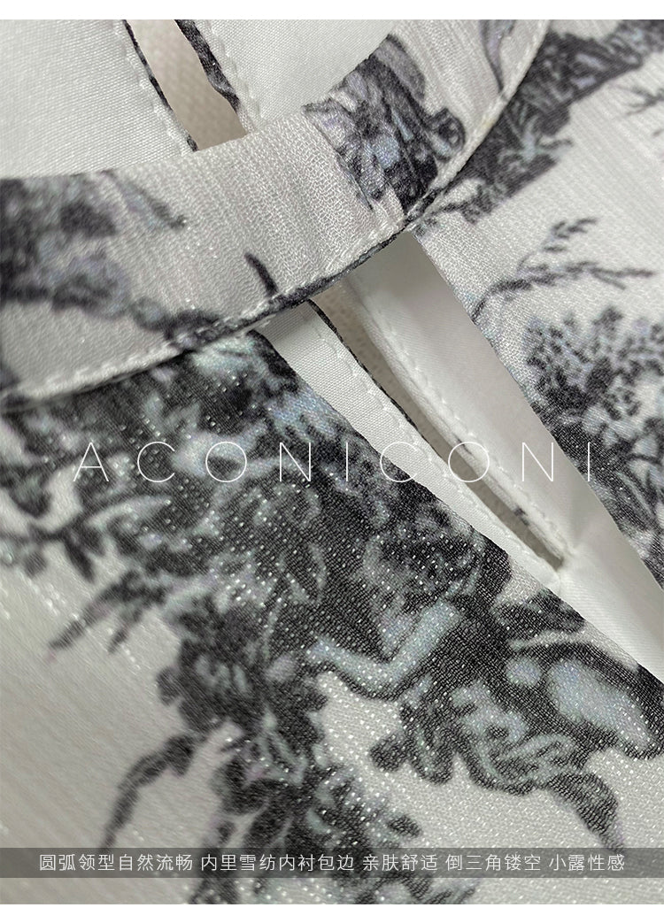 Aconiconi|Calligraphy Art Print Halter Neck Off Shoulder Long Dress - Anne Love