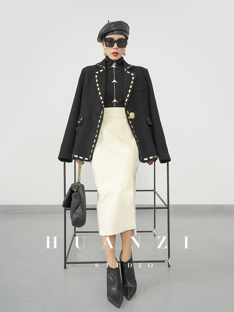 Huanzi new French velvet fashionable high waist slim and small slit skirt female- Elvin