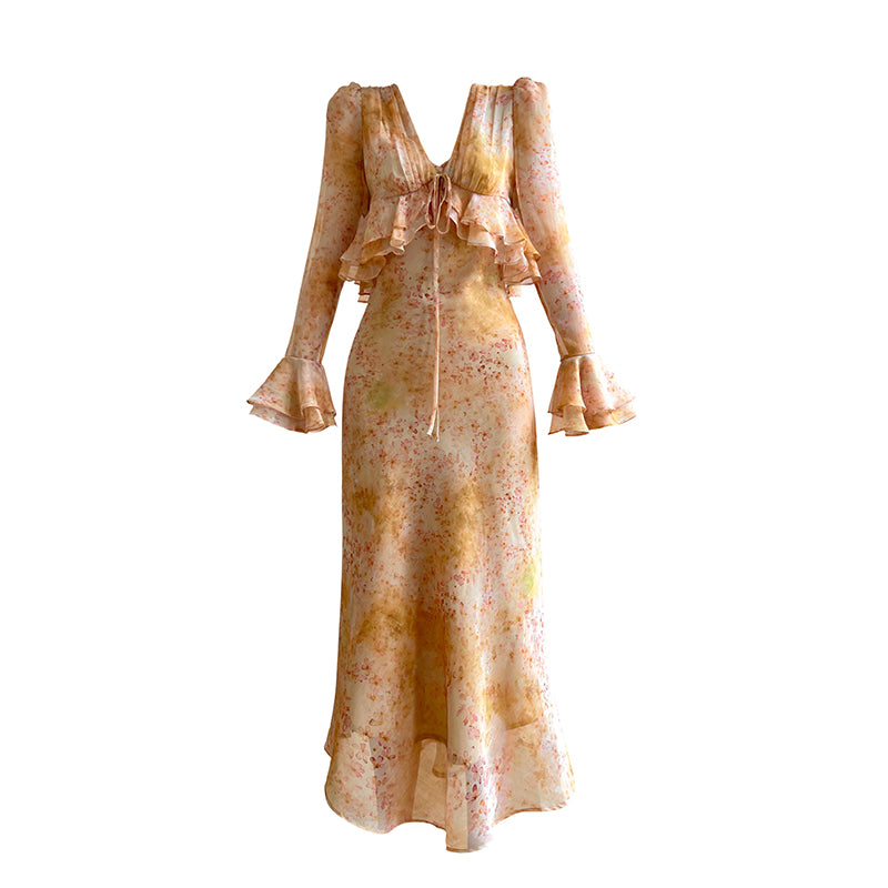 Aconiconi| French elegant print slip dress + top short cardigan-Tsubakino Hanazaki