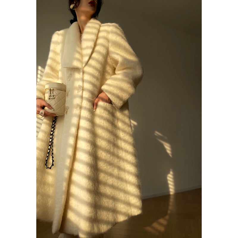 Aconiconi|Thick korean white winter Long Wool Coat - Ting Tea