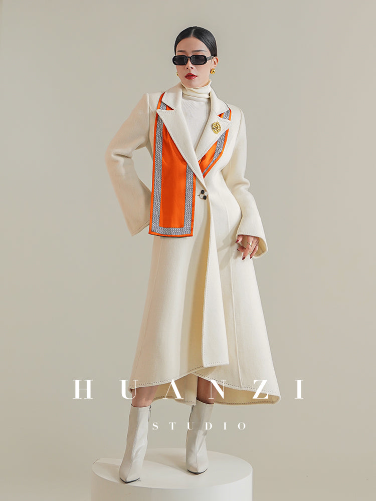 Huanzi custom double-sided cashmere coat women's black woolen coat fishtail slim fit and thin- Baty