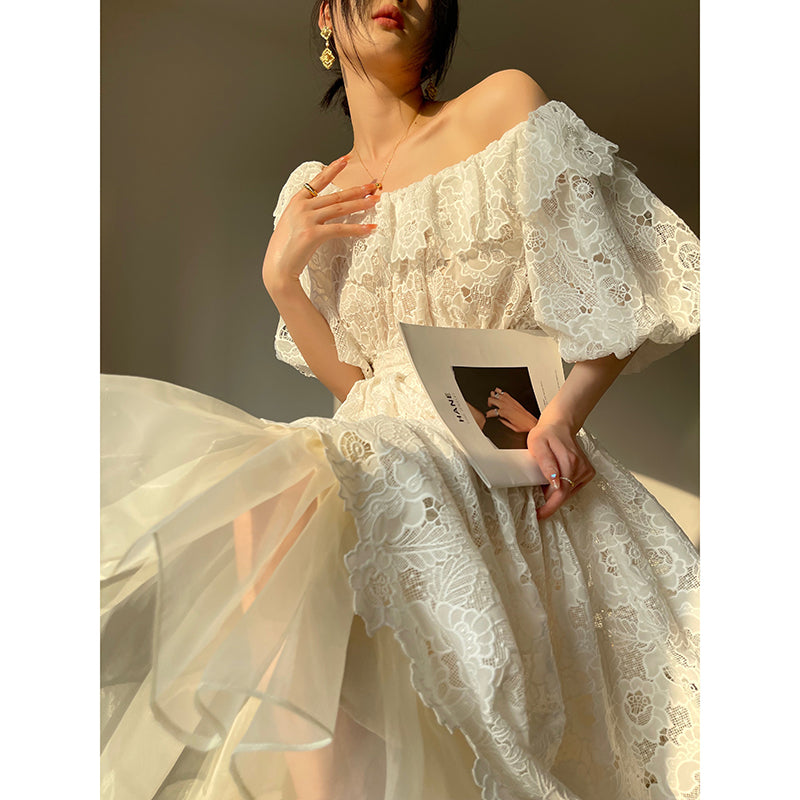 Aconiconi Heavy ruffled lace skirt top - Begonia