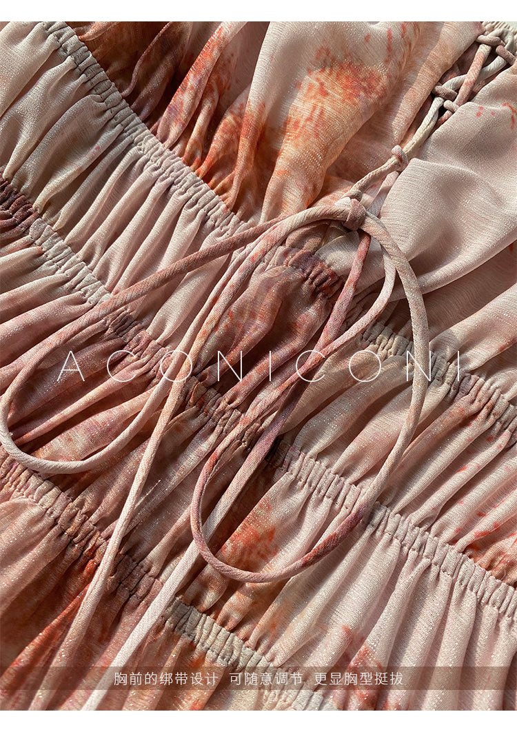 Aconiconi|Fireworks French Print High end Design flowy floral Dress - Atami