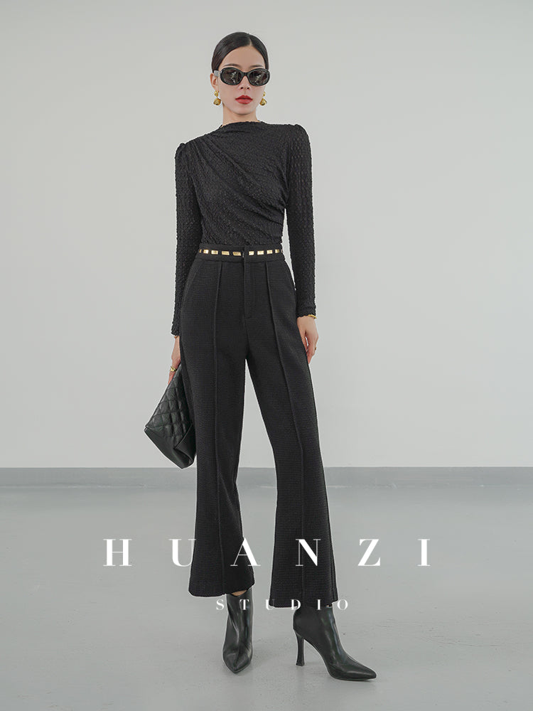 Huanzi new handmade micro-wide suit jacket with back slit straight-leg micro-launched trousers suit set- Emera