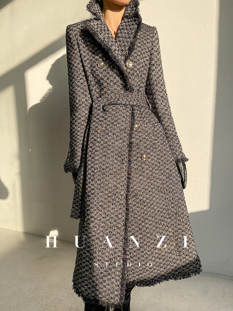 Wool Rough Flower Middle Gray Black High end Winter Jacket Coat- Teisd