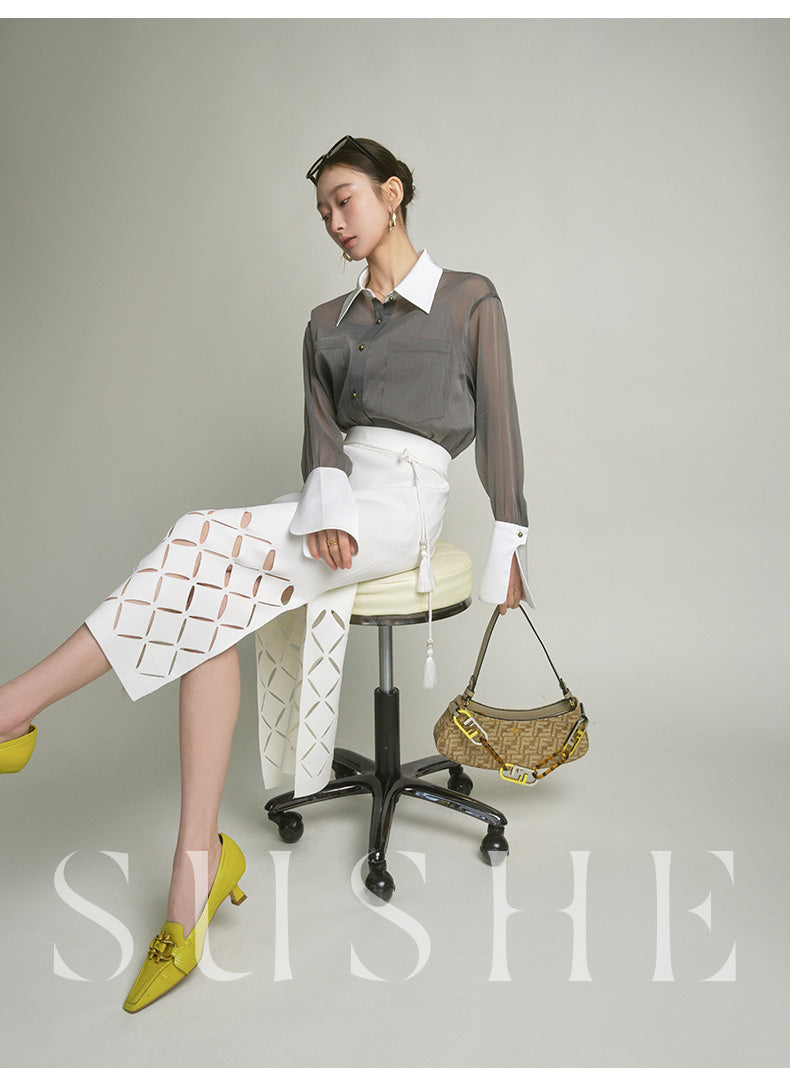 SUSHE 2023 early spring gray retro loose shirt - Cariyt