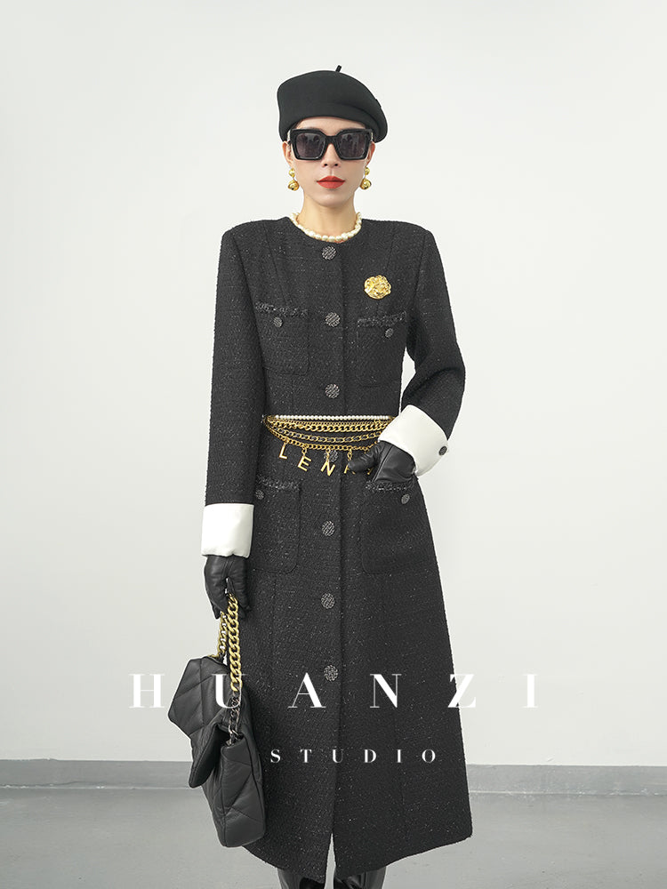Huanzi new detachable acetate leader wool tweed small fragrance wind coat dress- Ray