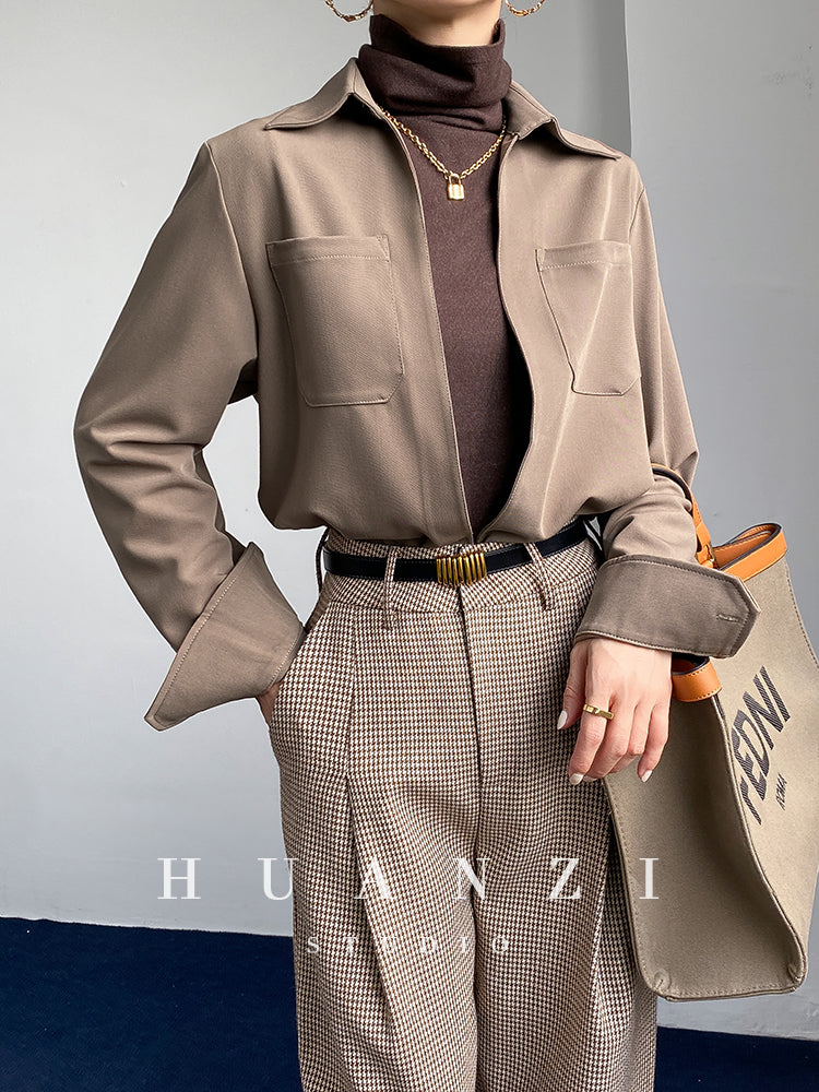 Huanzi custom high end quality shirts professional iron-free pullover loose retro shirt - Tiblw