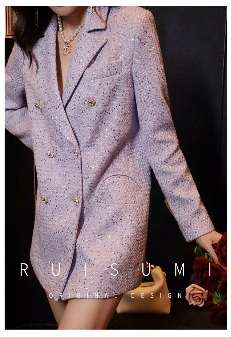 French elegant light luxury socialite high-end custom small fragrance purple sequin suit collar gentle suit jacket - Malu