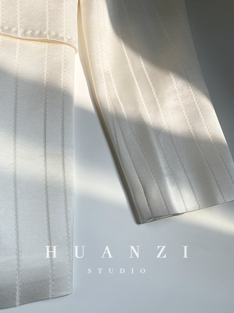 Huanzi high end tri-acetic satin drape high-end suit white silk blazer suit -Bioba